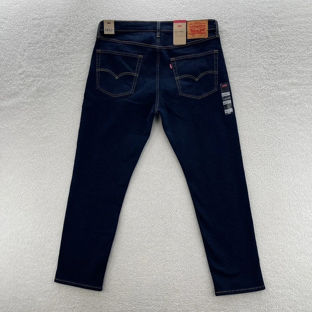 Levis 502 Jeans Mens 36x32 Blue Taper Dark Wash Stretch Denim Preppy Minimalist